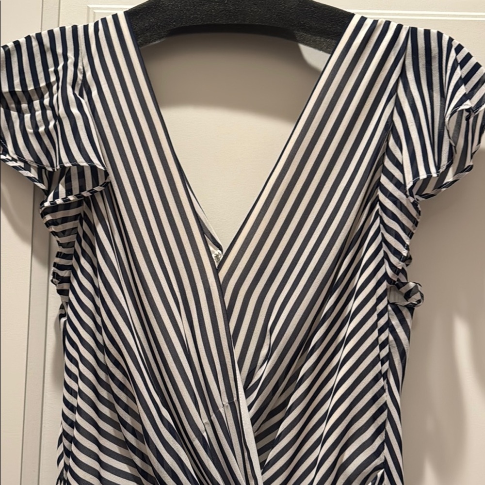 Elegant Navy and White Striped Dress